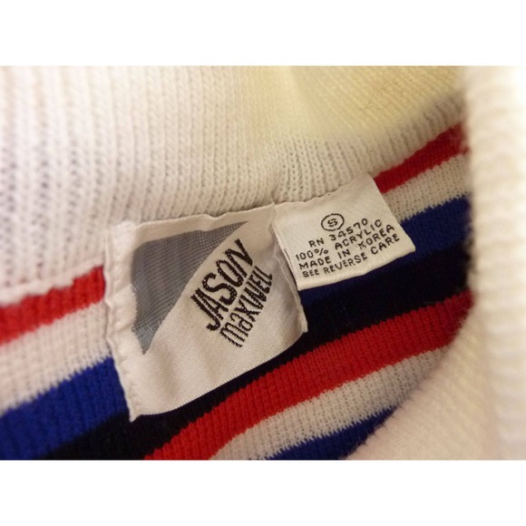 Vintage Retro Boho 80s Sweater Red Black White Stripe Sweater Small - Picture 6 of 6